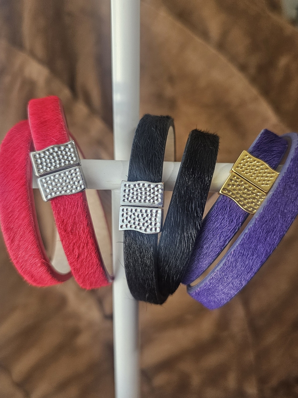 BUNDLE OF 3 Rustic Cuff Haley Calf Hair Double Wrap Bracelets EUC
